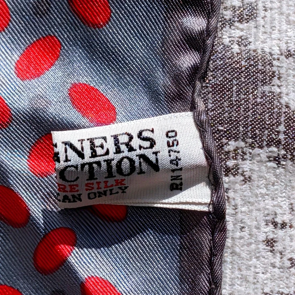 Designers Collection Silk Scarf Grey Red Polka Dot Square Made in Japan RN14750